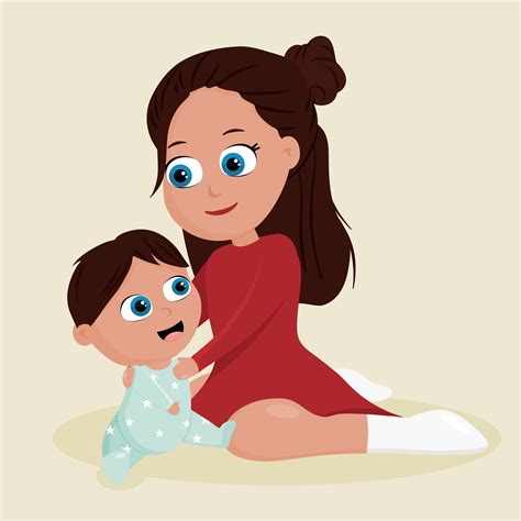 Mother Holding Baby Cartoon
