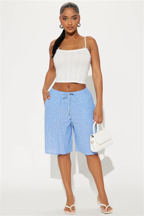 Wherever You Go Pinstripe Linen Bermuda Short - Blue/combo | Fashion Nova
