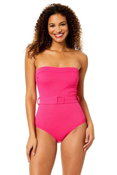 Anne Cole Peruvian Crepe Orchid Strapless Belted One Piece Swimsuit