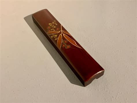 vintage japanese brown lacquer fan case showa period  japan