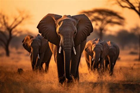 Premium AI Image | Herd of elephants in the savanna at sunset