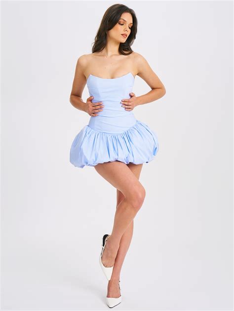 Oletta Blue Corset Strapless Bubble Hem Mini Dress – Miss Circle