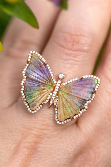 Carved Opal Rose Gold Butterfly Ring | Jewelry rings diamond, Gold ...