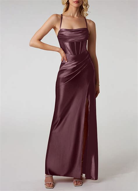 Merlot Sweetheart Corseted Satin Maxi Dress Dresses | Azazie