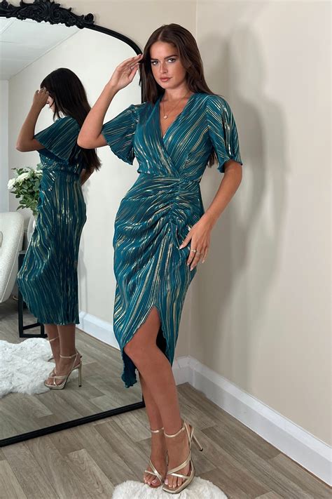 Isla Teal & Gold Metallic Midi Dress