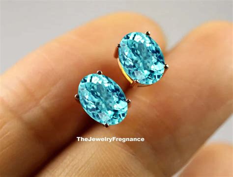 Paraiba Tourmaline Earrings, for Women, Sterling Silver Earrings, Oval ...