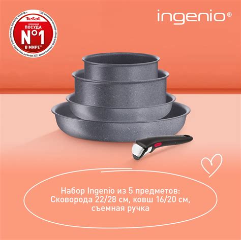 Набор посуды со съемной ручкой Tefal Ingenio Natural Force 5 предметов ...