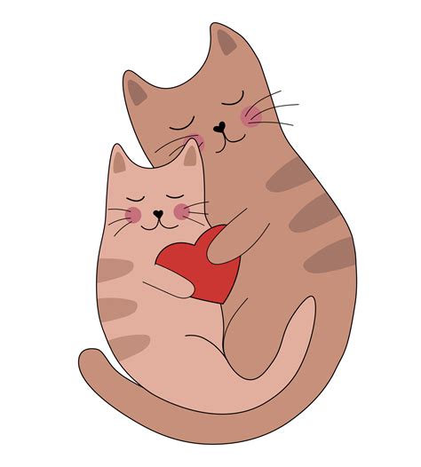 Cute two brown striped cats in love with a heart in their paws. Cats