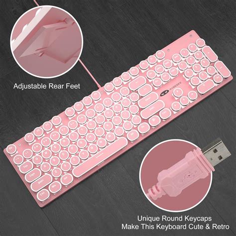 Typewriter Mechanical Gaming Keyboard, Wired Retro Punk Round Keycaps ...