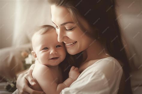 Retrato mujer bonita sosteniendo a un bebé recién nacido mamá amorosa
