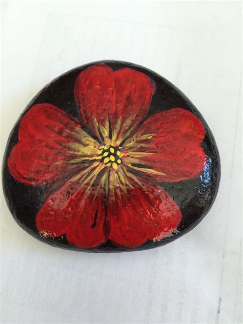 Red Flower Rock Painting