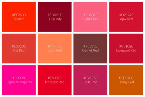134 Shades of Red: Names, Hex, RGB, CMYK Codes - Home design