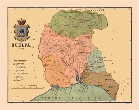 Historic Map - Huelva Spain - Martine 1904 - 28.95 x 23 - Vintage Wall