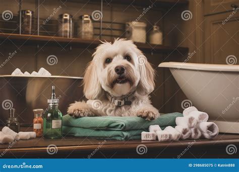 A dog enjoying a spa day stock illustration. Illustration of clean ...