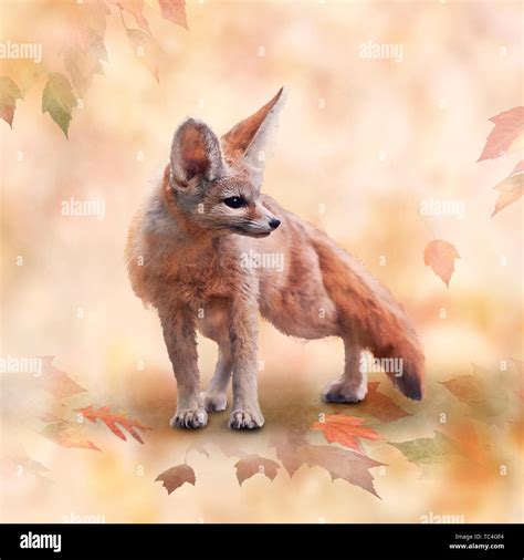 Fennec Fox watercolor illustration on autumn background Stock Photo - Alamy