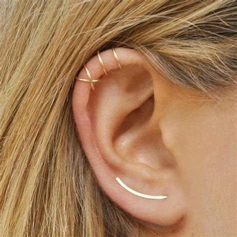Стильные серьги для женщин Bijoux без пирсинга двойные манжеты для ушей ...