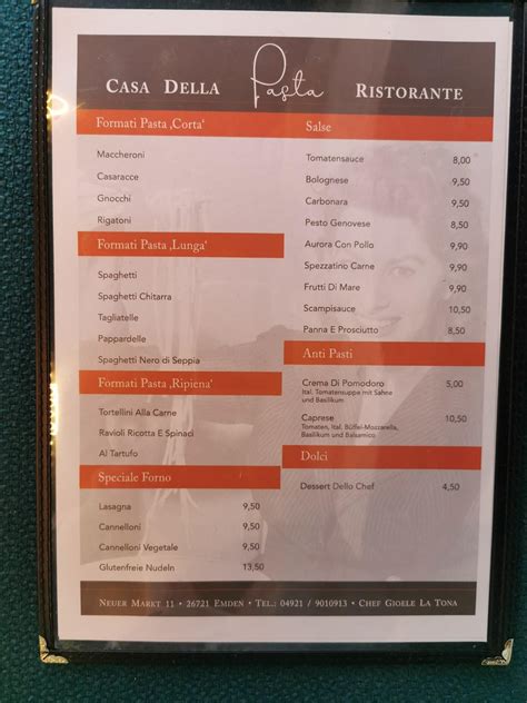 Menu at Casa Della Pasta restaurant, Emden