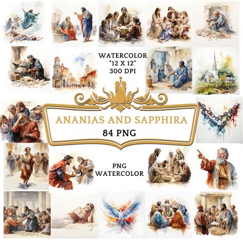 84 Watercolor Ananias and Sapphira Clipart Christian Religious Bible