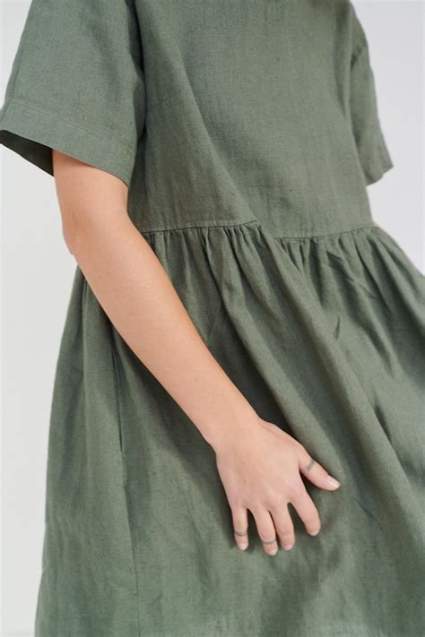 Anna Pine Green Dress Simple Linen Dress Anna Dress - Etsy
