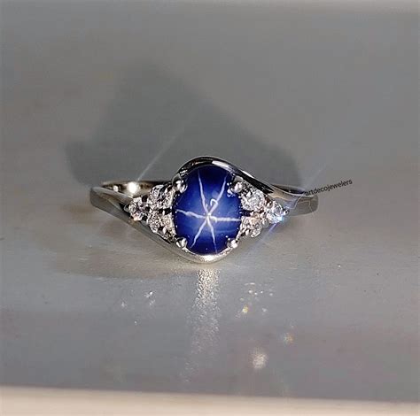 Blue Star Sapphire Ring, Linde Star Sapphire Ring, 6 Rays Star, 68mm