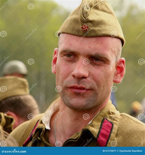Military Re - Enactor In Russian Soviet Uniform World War II. Russian ...