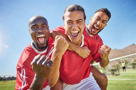 premium photo soccer team  winner  celebrate game happy
