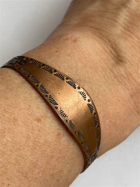 vintage solid copper mexico indian cuff bracelet gem