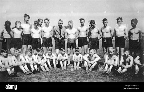 Group of Hitler Youth Nazi boys at a summer training camp in Germany ...