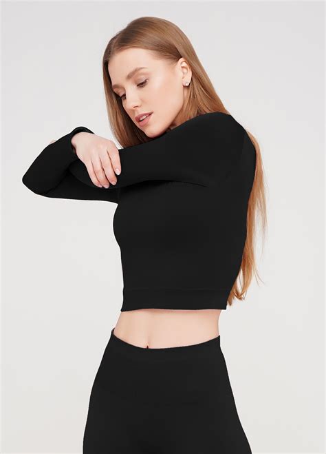 Спортивний топ з довгими рукавами CROP TOP (чорний) Giulia — Офіційний