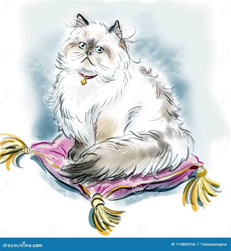 Artistic Painting of a Cute Persian Cat Stock Illustration ...