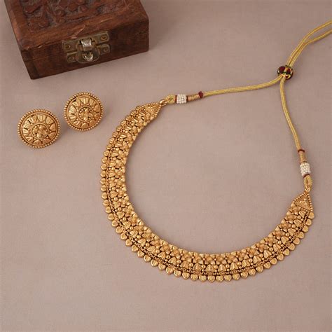 Plain antique gold intricate necklace set | Free Cod - smarsjewelrys