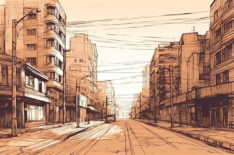 Premium Photo | A sketch of a street with a building in the background.