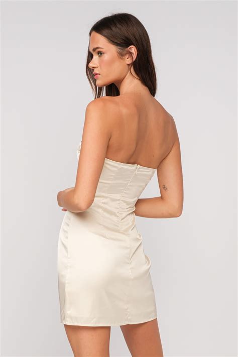 Ivory Ribbon Trim Dress - Strapless Dress | Boho Pink