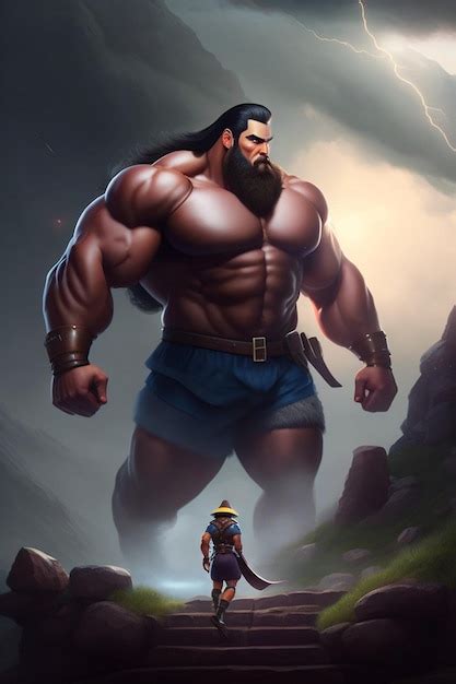 premium photo  huge giant  approaching  village