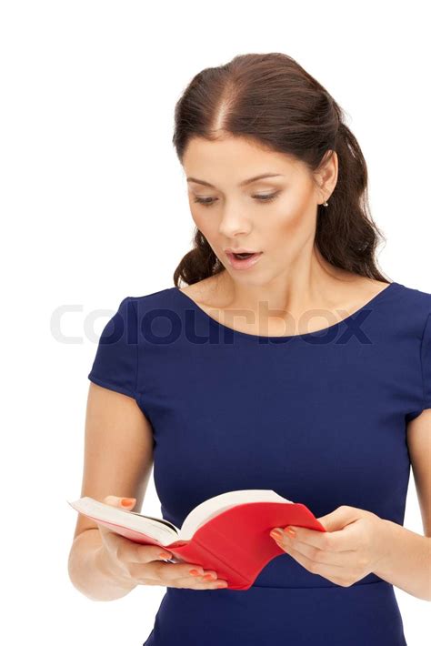 helles Bild der Frau überrascht mit Buch | Stock Bild | Colourbox
