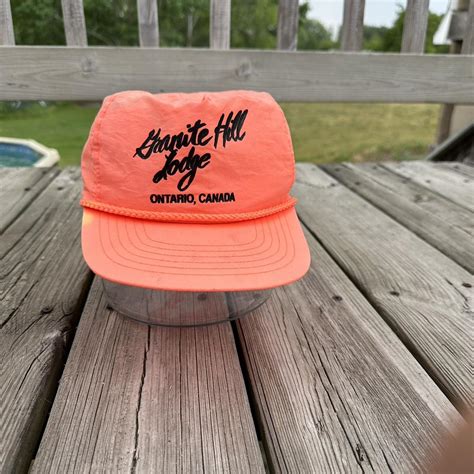 Vintage neon orange/pink trucker snapback hat flaws... - Depop