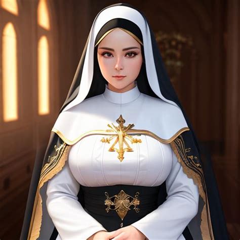 extremely busty nun, kneeling, highly detailed face,...