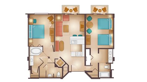 Floorplans for 2-bedroom Villa at Disney's Beach Club Resort | The DIS ...