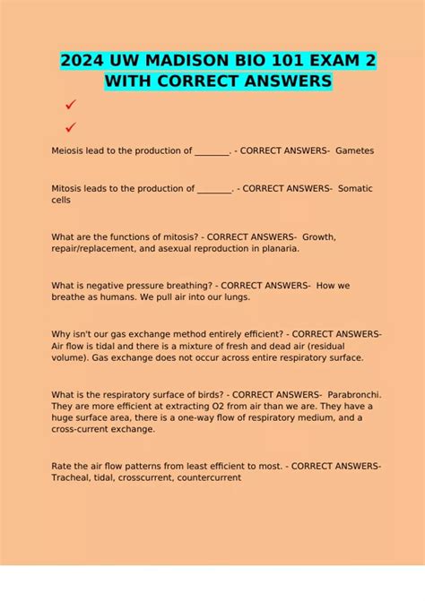 2024 UW MADISON BIO 101 EXAM 2 WITH CORRECT ANSWERS - UW MADISON BIO