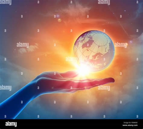 Image of hand holding earth planet against illustration background ...