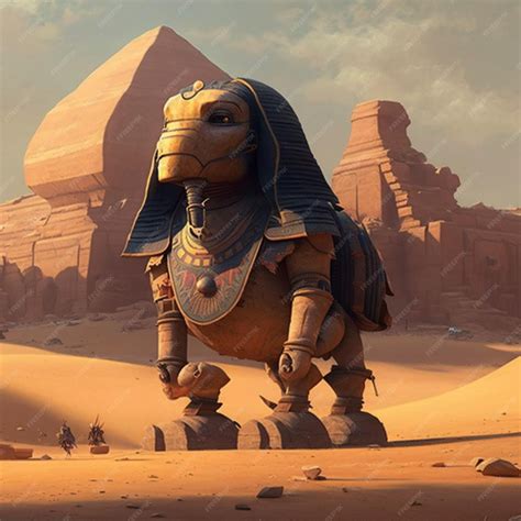 Premium AI Image | A statue of a dog in front of a pyramid.
