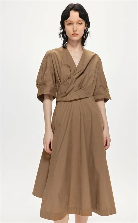 Dresses / JNBY Mid-Sleeve Wrap Waist Midi Dress (100% Cotton) | Dress ...