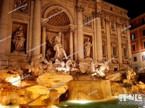 Fontana di Trevi at night, Rome, Italy, Stock Photo, Picture And Rights ...