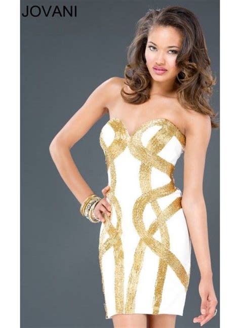 Jovani 78342 White/Gold Strapless Dress | Summer cocktail dress ...