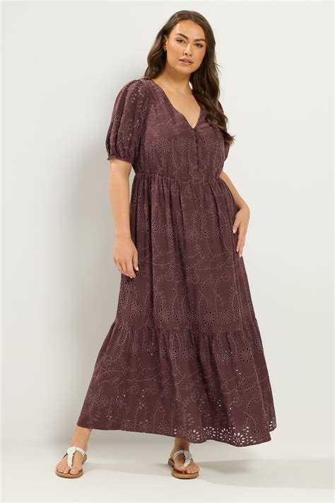 YOURS Plus Size Chocolate Brown Broderie Anglaise Tea Dress | Yours