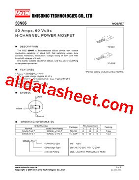 50N06 Datasheet(PDF) - Unisonic Technologies