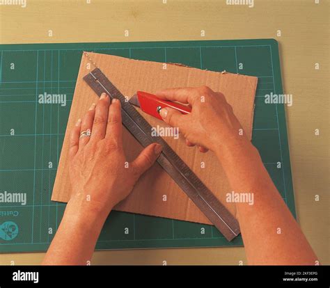 cutting  corrugated cardboard  utility knife stock photo alamy