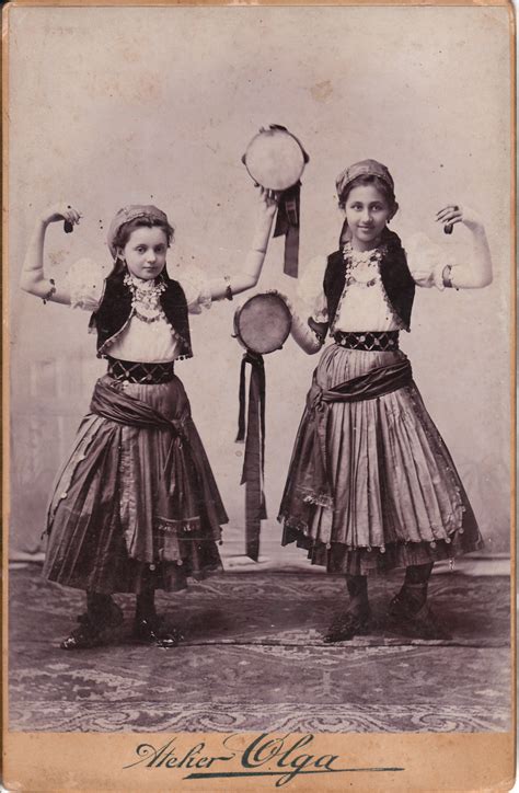TWO YOUNG GYPSY GIRLS WITH TAMBOURINES IN ROMANIA | THE CABINET CARD