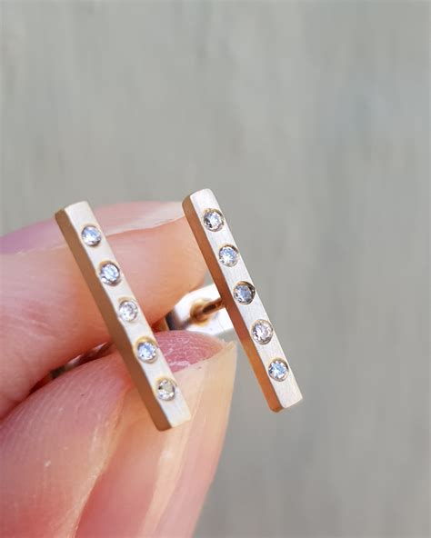 Gold Diamond Bar Stud Earrings - Rhiannon Lewis • Clifton Rocks