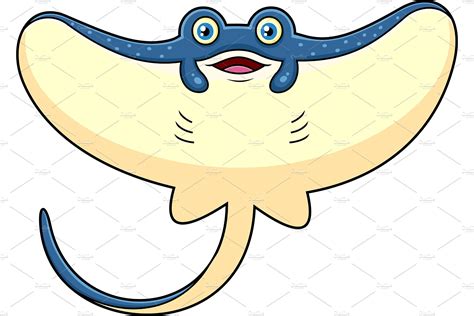 cute stingray fish cartoon character masterbundles